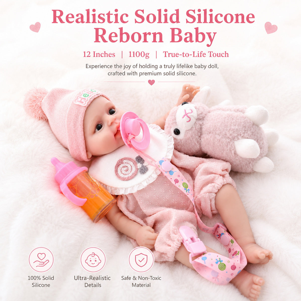 12 inch with Full Solid Silicone Body lifelike doll toy, Collectible Doll Toy for Girls & Doll Lovers