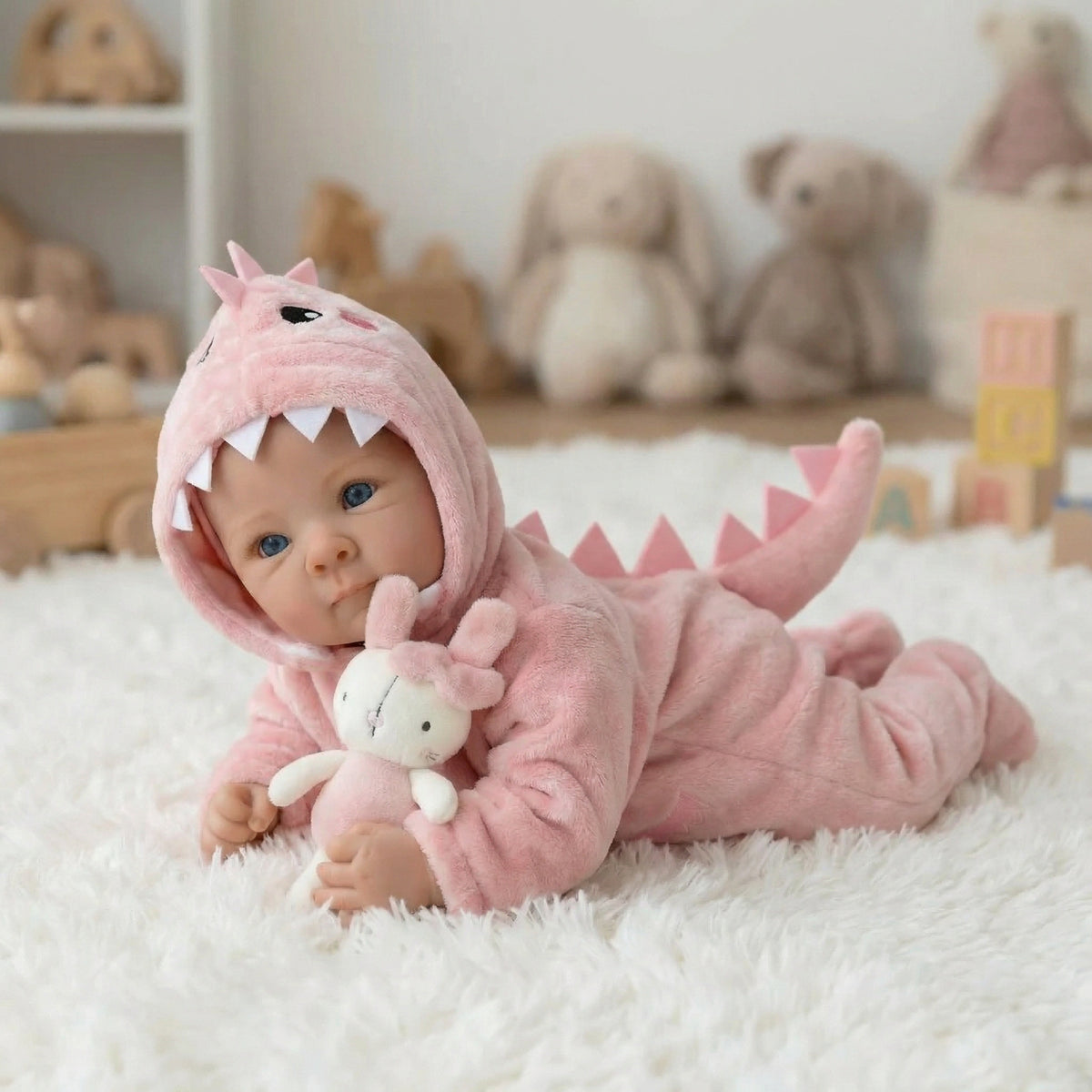 18 inch pink dinosaur jumpsuit Bettie full vinyl reborn doll
