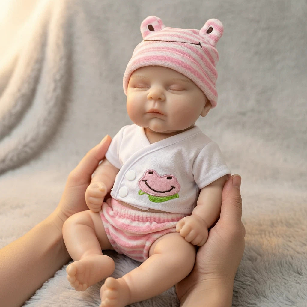 12 inch closed eye pink frog set simulation Full Silicone Reborn Doll for children's Christmas solid silicone