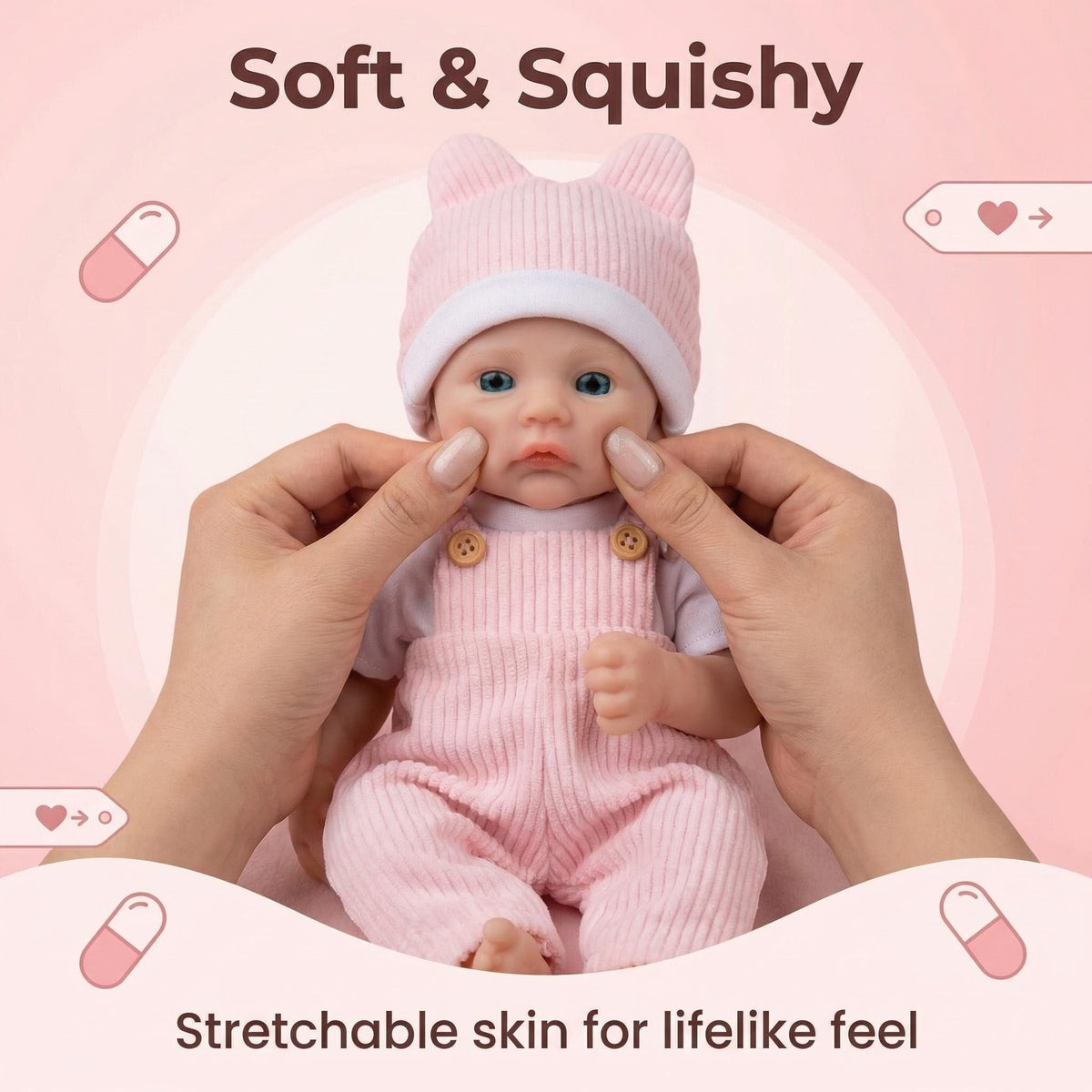 12 inch pink striped overalls Meadow pure silicone reborn doll