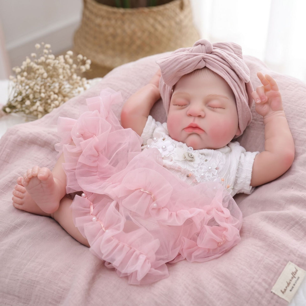 18 Inch with Cloth Body Sleeping Reborn Baby Doll, Bear Ear Onesie, Huggable Companion Gift for Birthday & Holiday