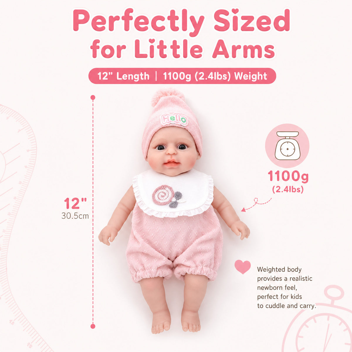 12 inch with Full Solid Silicone Body lifelike doll toy, Collectible Doll Toy for Girls & Doll Lovers