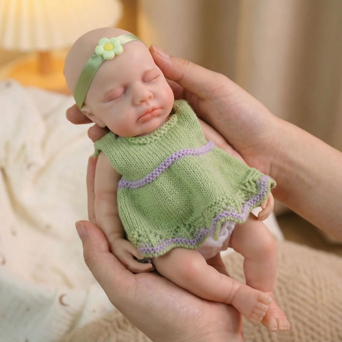 12 inch green fur dress LOULOU solid silicone reborn doll for children's Christmas gift