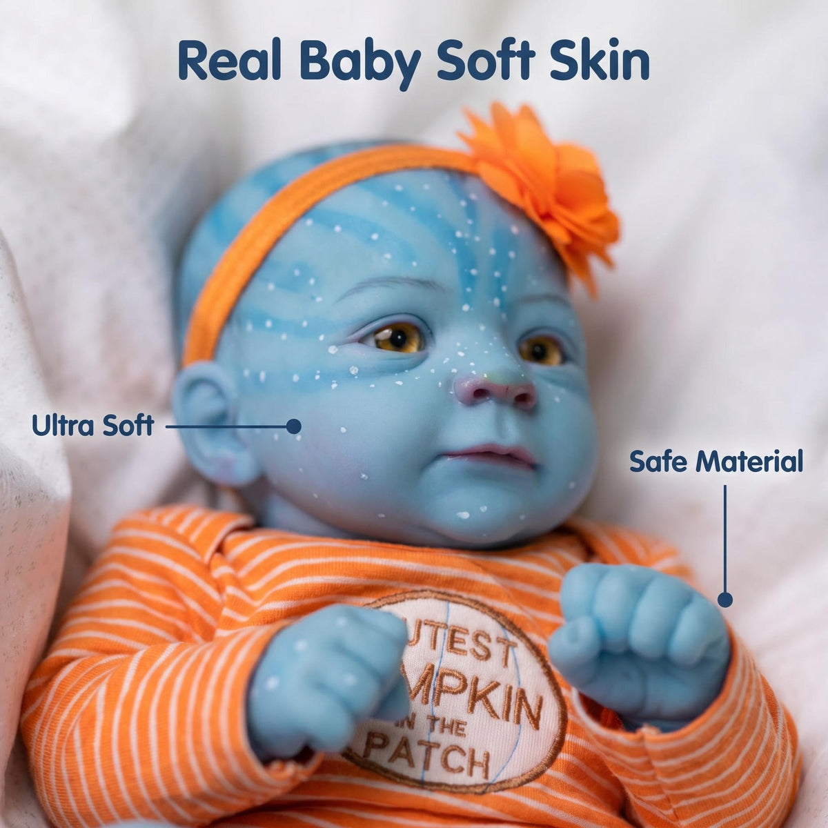 Unique Avatar Style 19 inch with Full Vinyl Body Doll Hand Painted Spotted Blue Skin Halloween Themed Outfit Poseable Hobby Display Toy