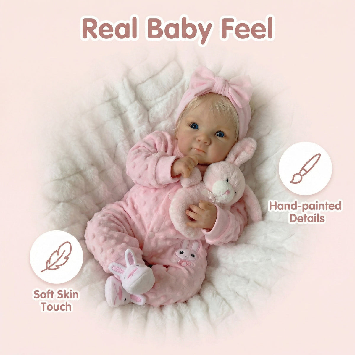 18 inch pink rabbit jumpsuit Bettie full vinyl reborn doll