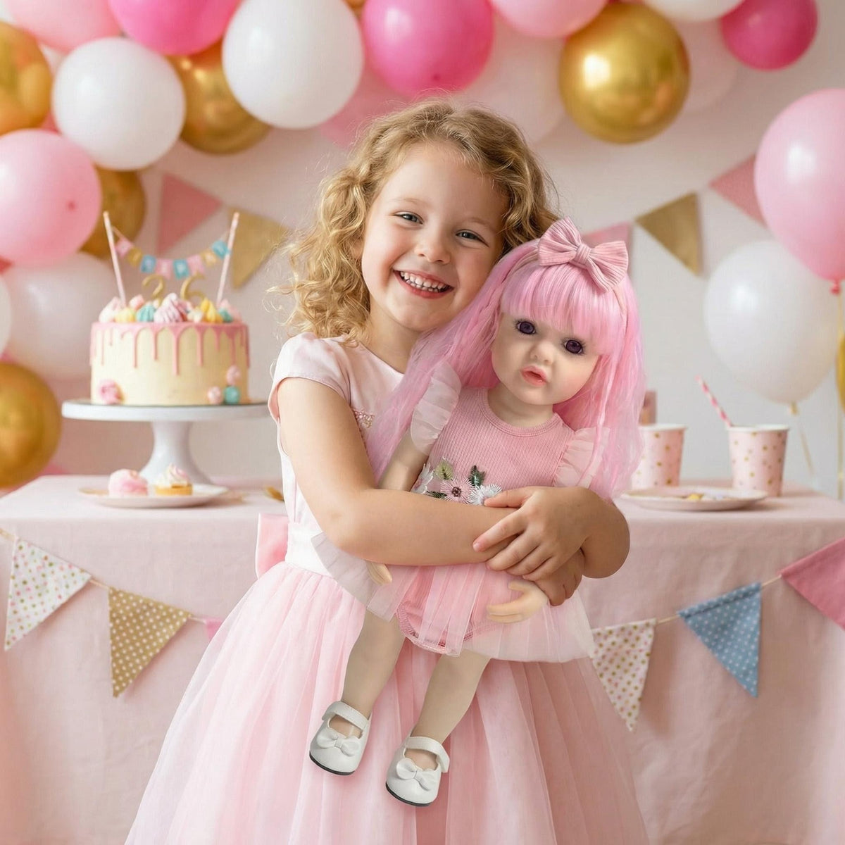 22inch Betty Full Body Vinyl Reborn Doll Lifelike Pink Curly Hair Girl Realistic 3D Skin with Visible Veins Handmade doll