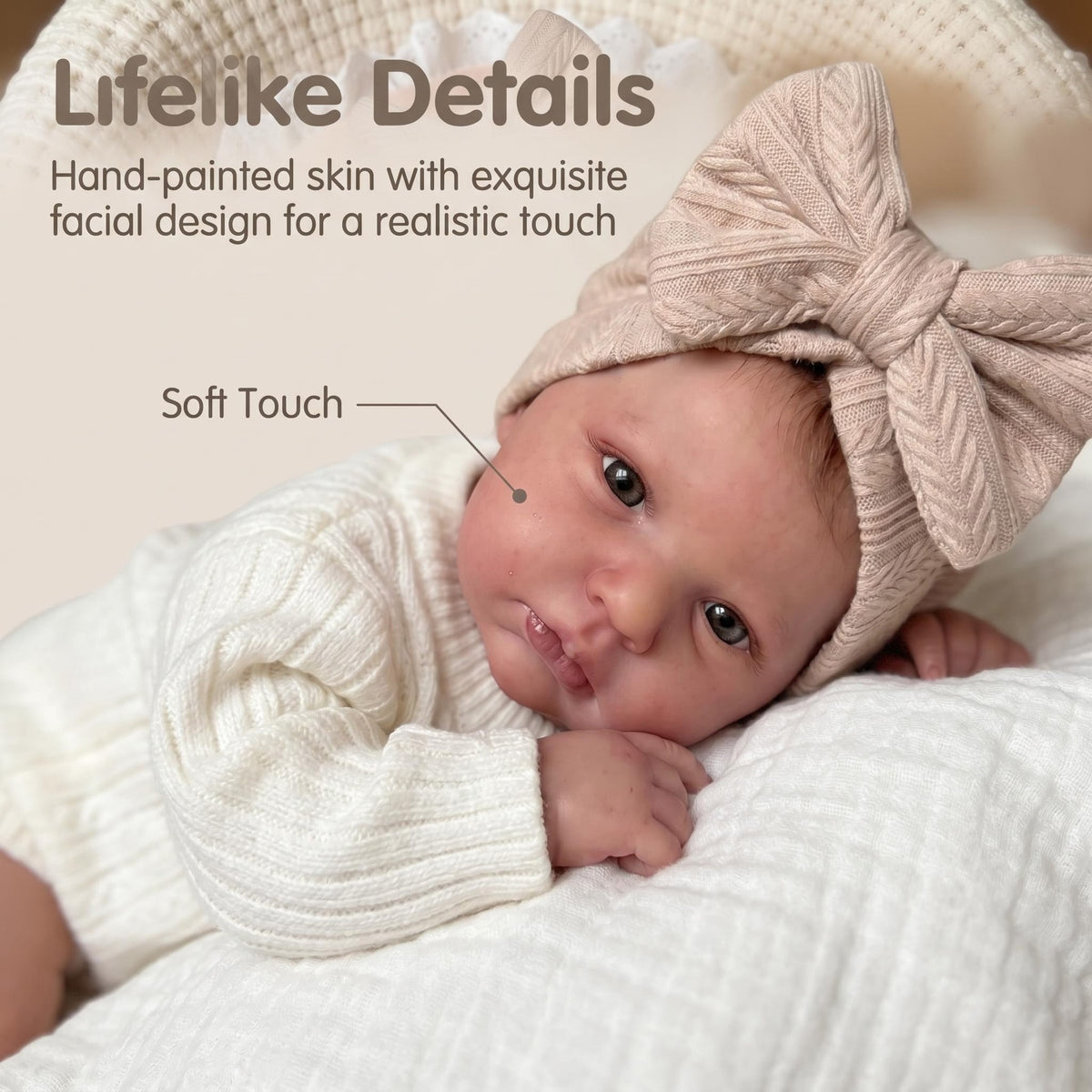 19 inch Huggable with Cloth Body Reborn Doll Lifelike Ideal Holiday Present, Growing-Up Companion Toy For Girls