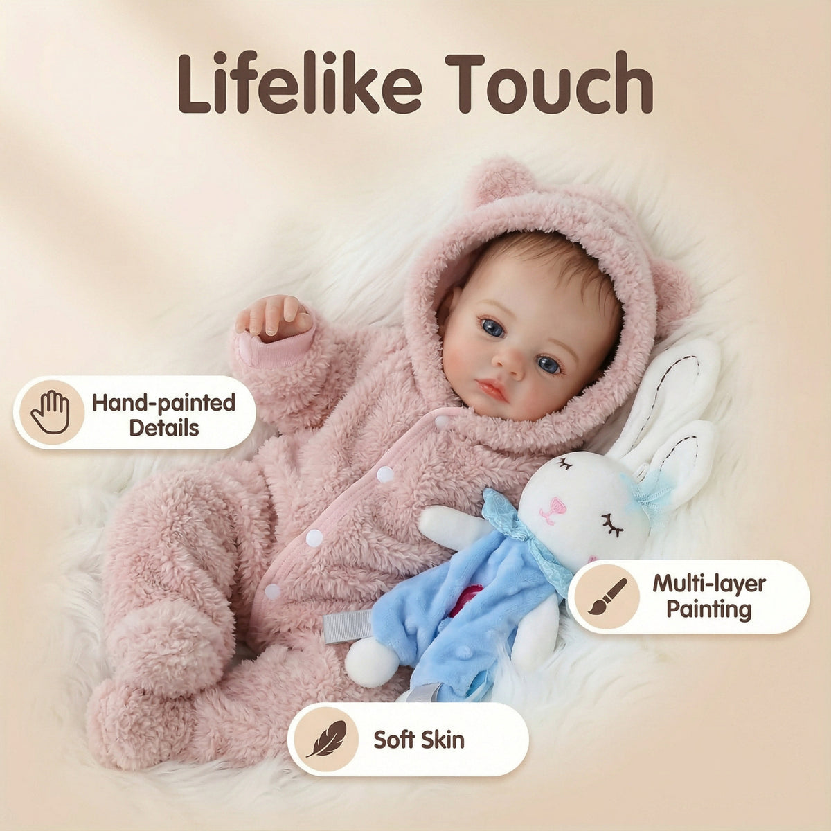 49cm Blue Eyes Reborn Baby Meadow In Plush clothes