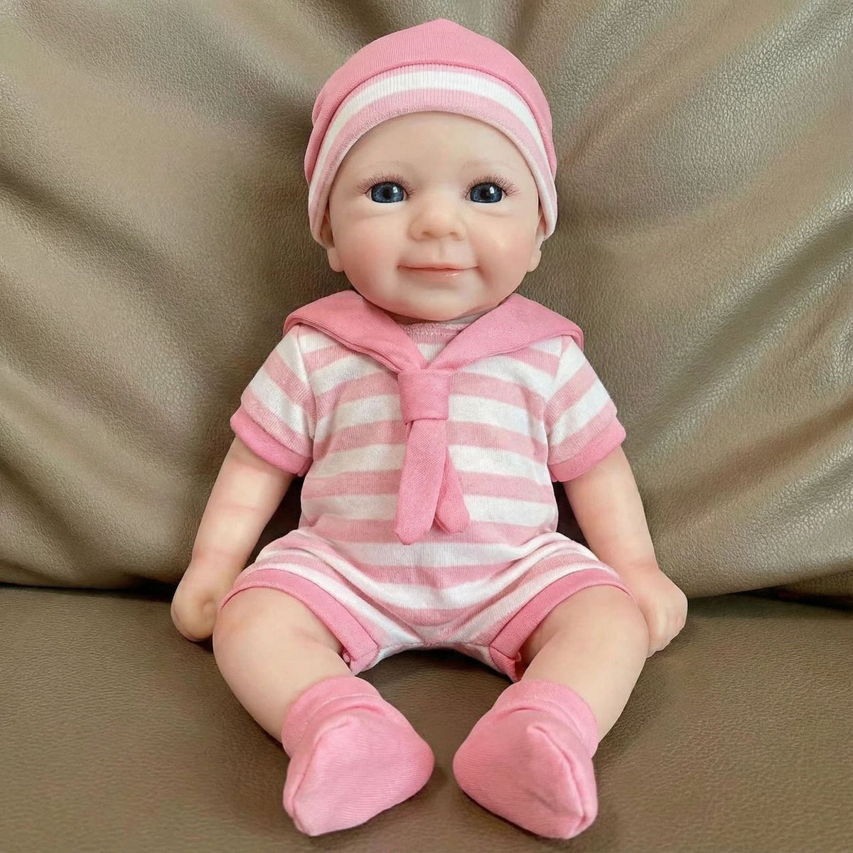 12 inch pink striped jumpsuit solid silicone reincarnation doll for children's Christmas gift
