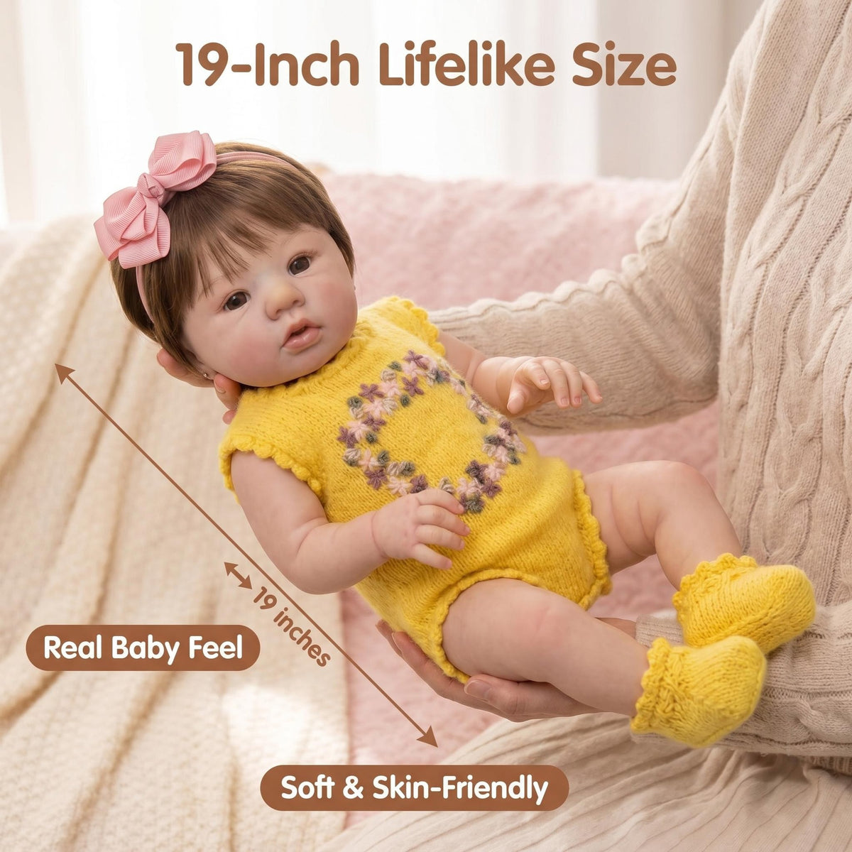 19 Inch with Full Vinyl Body Reborn Doll, Hand Knitted Romper Set, Comfort Companion, Holiday Surprise Gift For Collectors