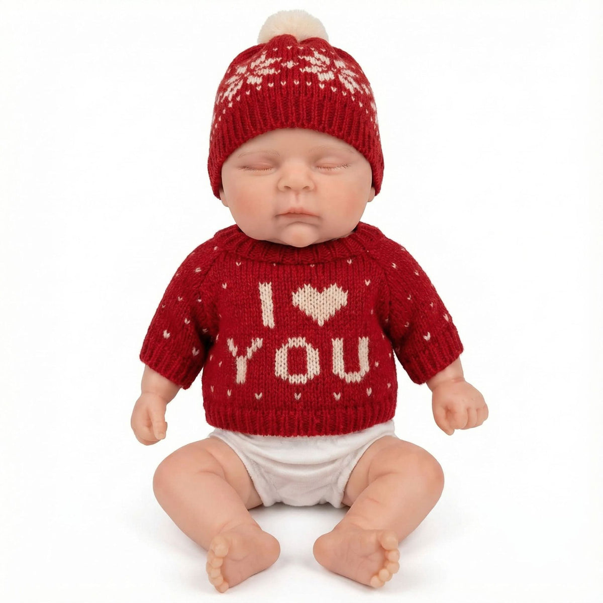 12 Inch Long Sleeve Red Sweater Hat Peaches Solid Silicone Reborn Doll