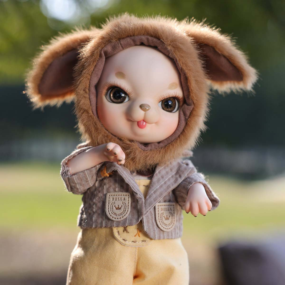 Adorable 10 Inch Porcelain Dress-up Baby Brown rabbit Dolls (BJD)