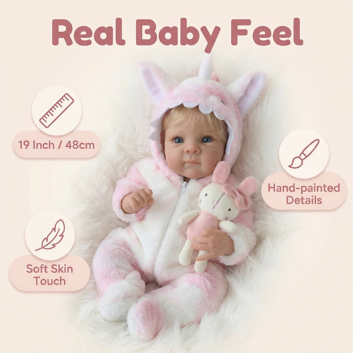 18 inch pink plush unicorn Bettie simulation doll reborn doll