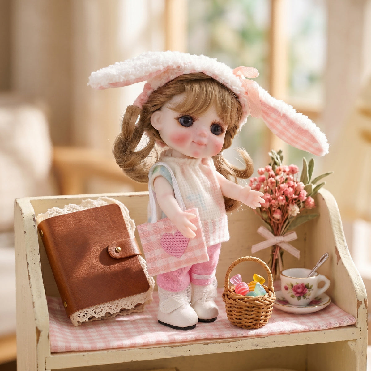 6 inch Mini with Full ceramic Body, Handmade Clothes Tabletop Ornament For Doll Collectors