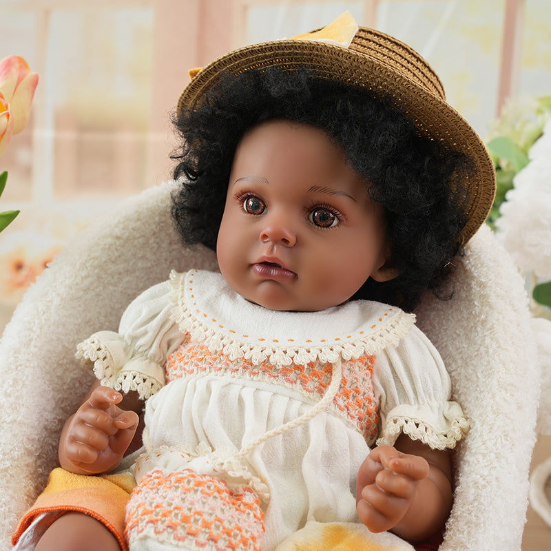 24-Inch/60cm Realistic African American Reborn Vinyl Doll - Cloth Body Reborn Dolls - Reborn Doll Australia