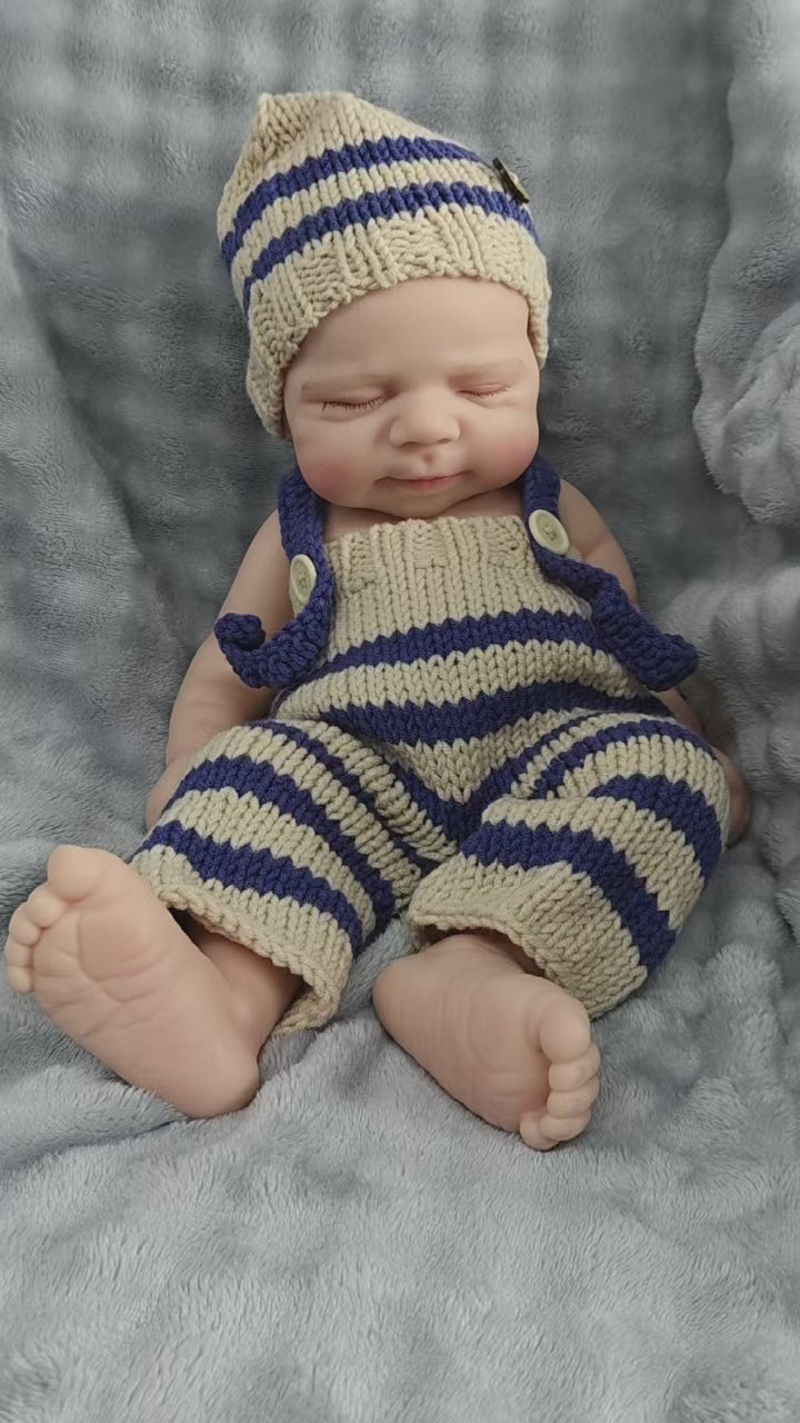 Newborn Simulation 18 Inch Full Soild Silicone Body Sleeping Doll Neutral Striped Knit Suit For Pretend Care & Hobby Collection