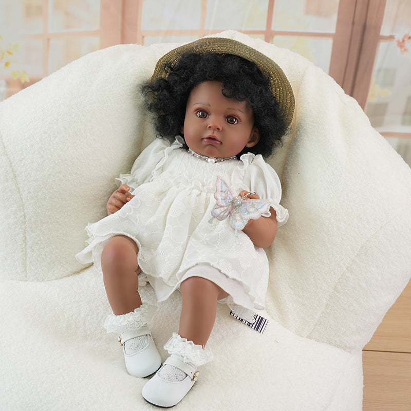 Reborn Baby Doll African American Curly-Haired 22-inch/55cm Lifelike Baby Dolls Kids Gift - Reborn Doll Australia