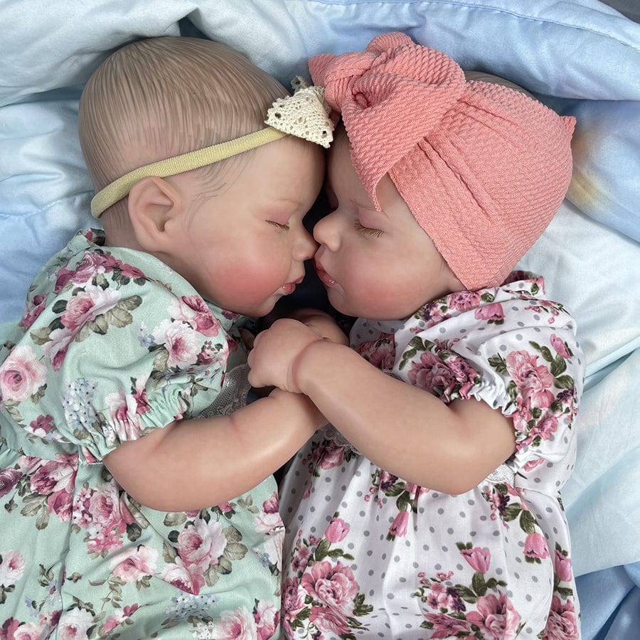 20-Inch/50cm Sleeping Reborn Twin Girls Set - Realistic Full Body Vinyl Bathable Sibling Sisters - Reborn Doll Australia