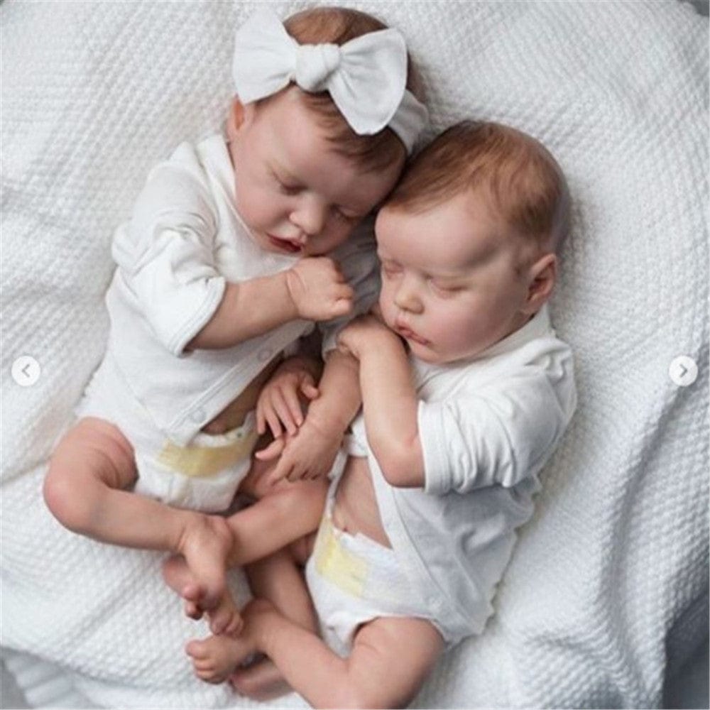 18-Inch/45cm Sleeping Reborn Twin Set - Full Body Vinyl Boy & Girl Bathable Sibling Duo - Reborn Doll Australia